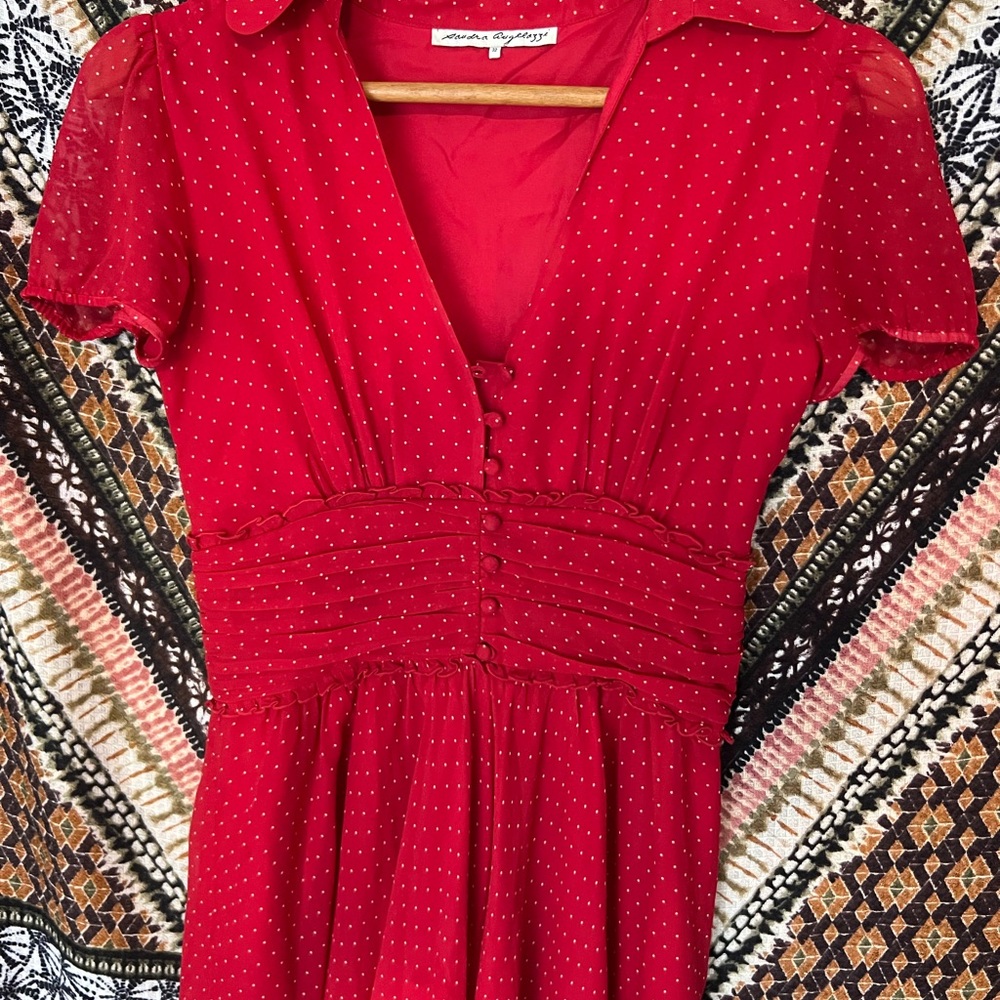 Elegant Red Midi Dress 100% Silk by Sandra Angelozzi